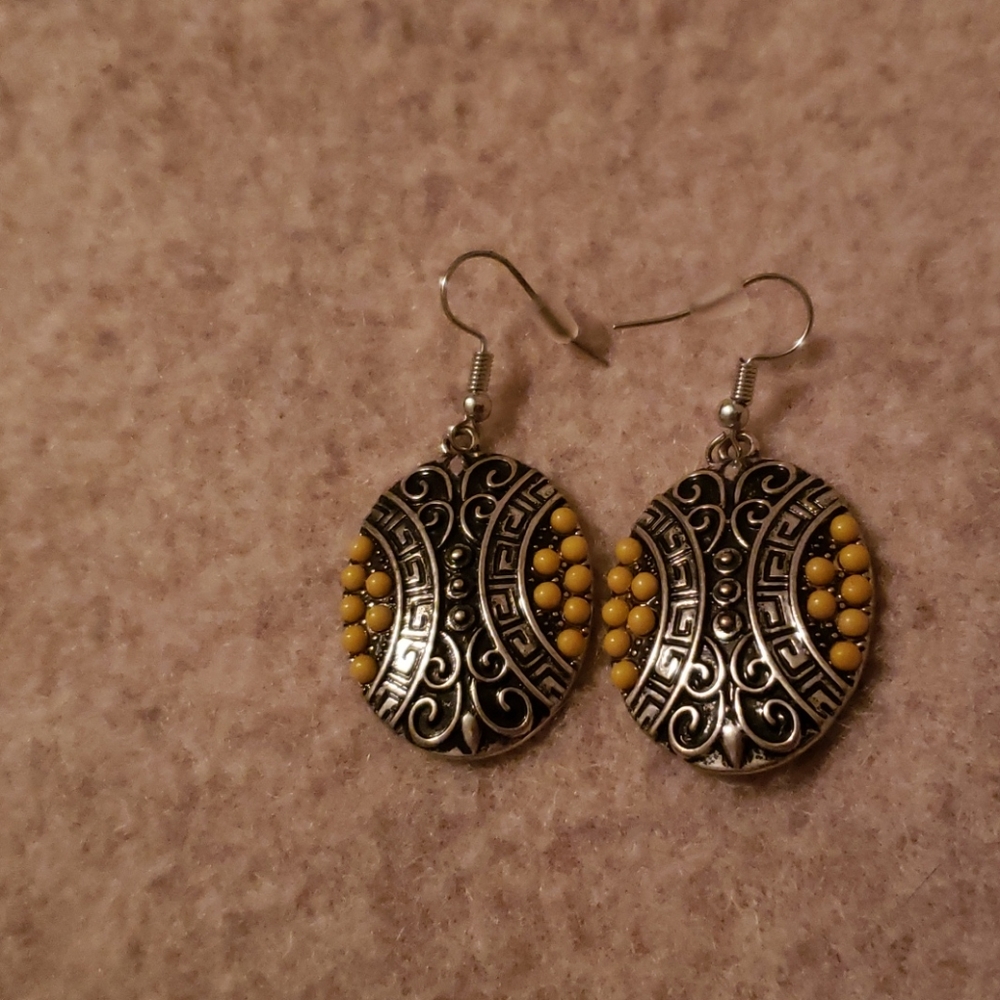 Yellow and silver earrings
